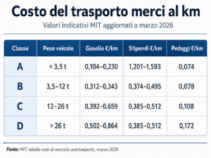 Costo del trasporto merci al km - marzo 2026